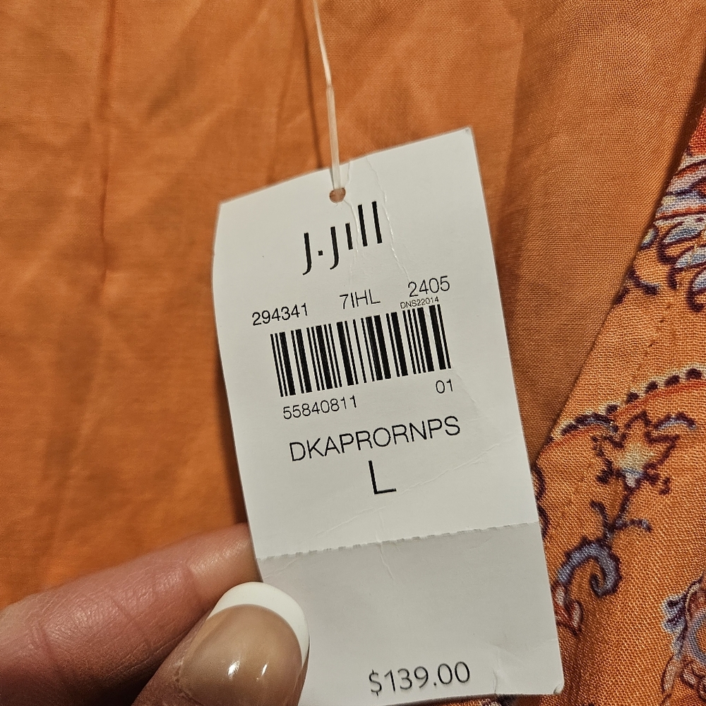 J.JILL NWT Tie-shoulder Faux-wrap Dress| Dark Apricot Ornamental Paisley Size‎ L - Picture 5 of 5